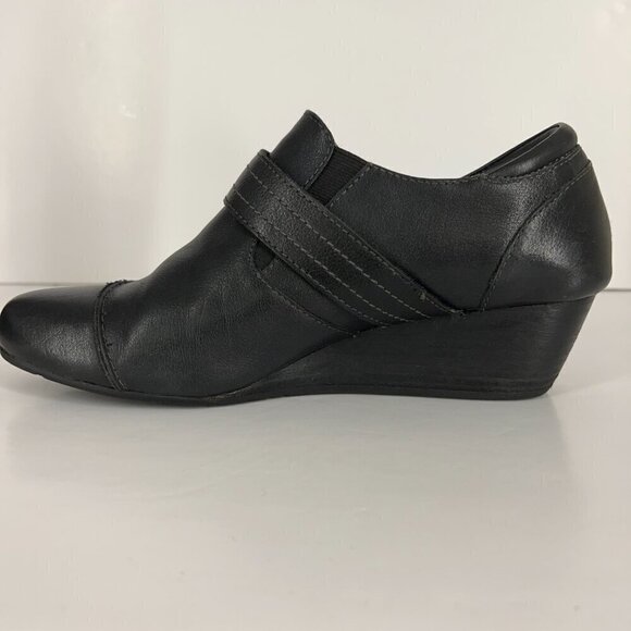 Taos Splurge Black Leather Mary Jane‎ Wedge Casual Heeled Shoe Sz 9 - Picture 9 of 15